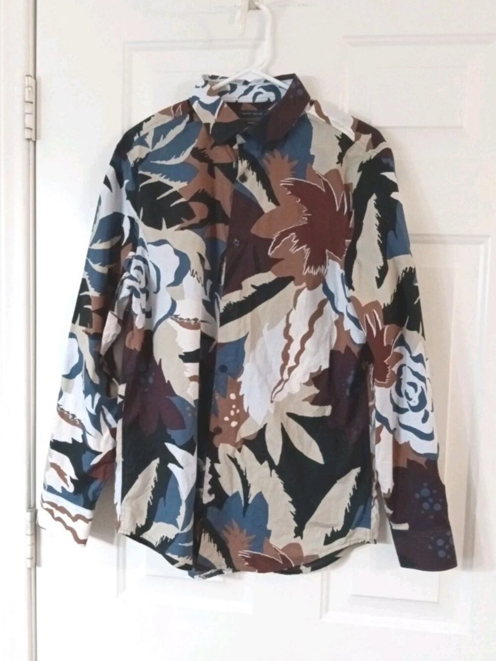Perry Ellis Stretch Button Up Shirt Abstract Floral Print Men's Medium
